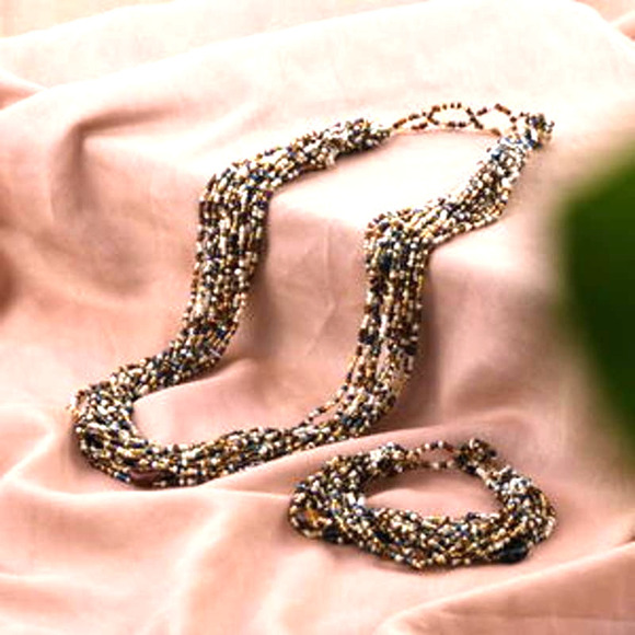 Seed Bead Necklace Bracelet & Earrings Bead Necklace Earring Multi Strand Black - Picture 4 of 6